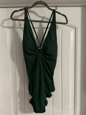Deep Green One-Piece Swimsuit with Front Ring Detail